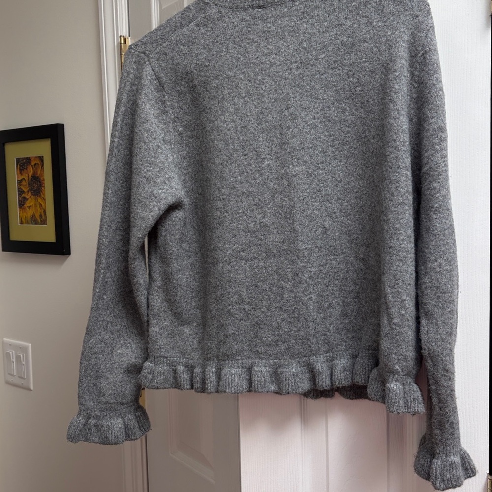 Zara Gray Ruffle-Trim Button Cardigan - Picture 6 of 7